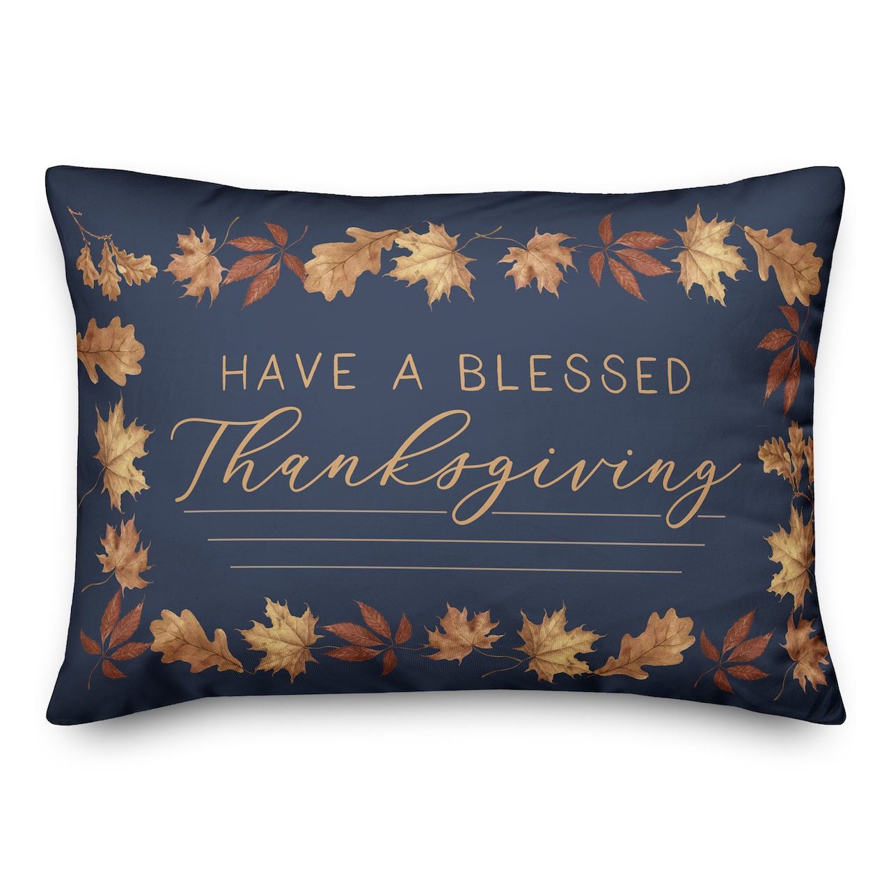 Blessed Thanksgiving Blue And Gold Throw Pillow